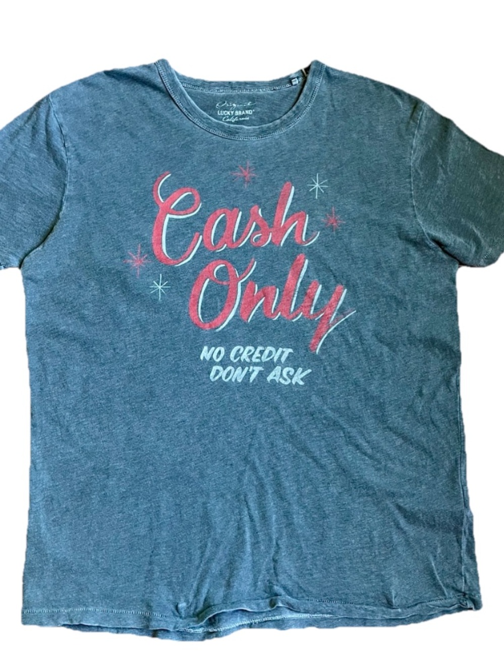 Lucky Brand 100% Cotton men women unisex 'Cash Only' Graphic Tee T Shirt Sz L